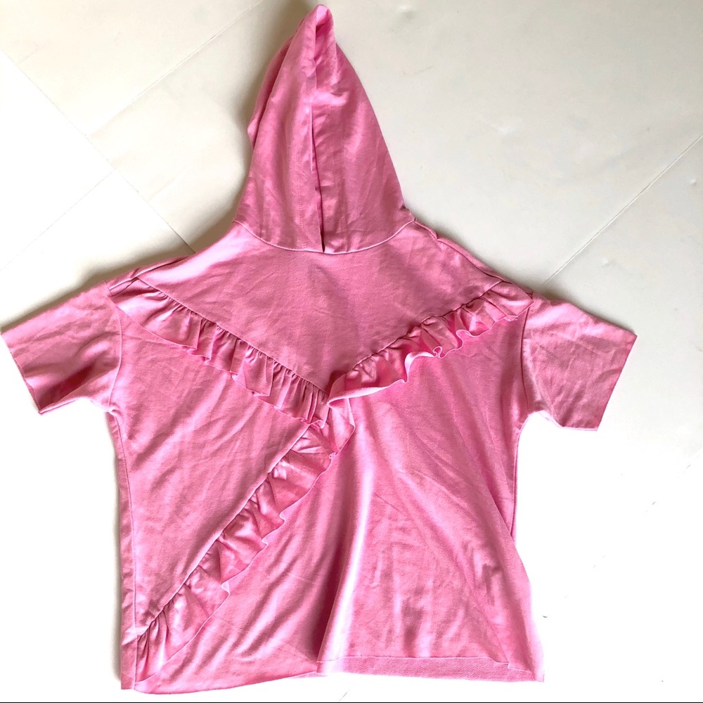 Youth’s pink ruffle short sleeve hoodie - Picture 1 of 2